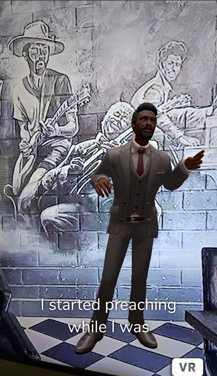 Jacob Fontaine appearing in the Victory Grill augmented reality tour