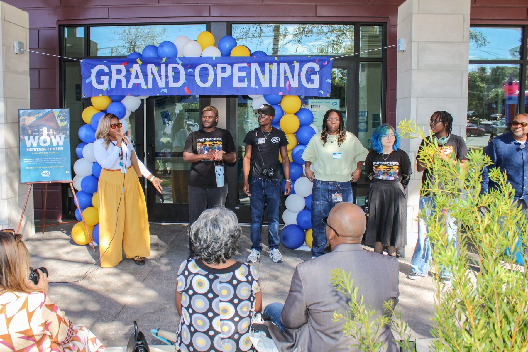 Community members gathered outside the WOW Heritage Center during the grand opening